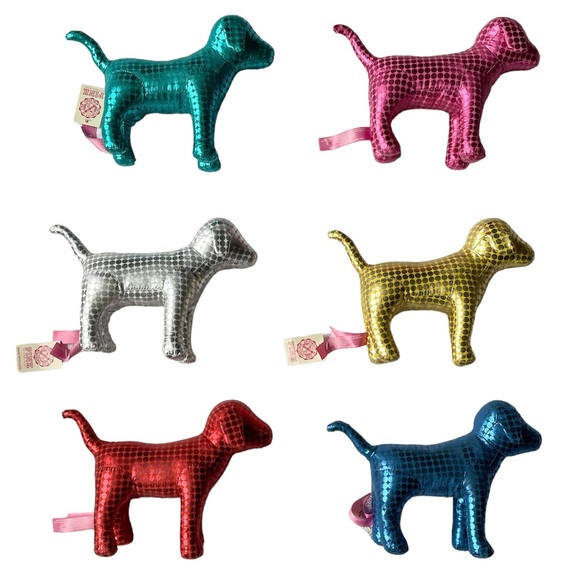 Set of 6 PiNK Victoria’s Secret Holiday Metallic Dog VS Pink NEW & EUC - Picture 2 of 10